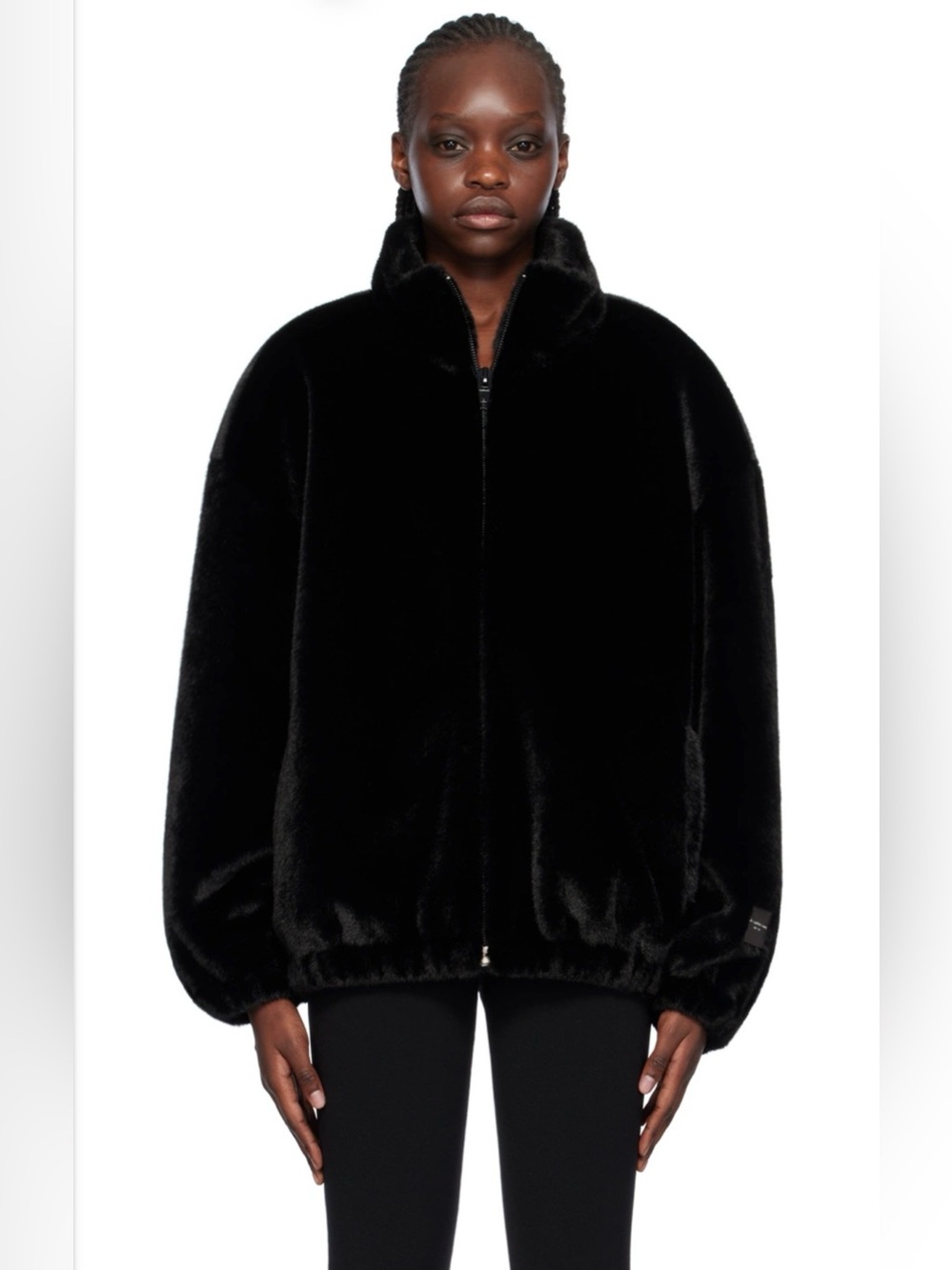 NWT Alexander Wang Faux Fur Track Jacket w/ Logo-engraved silver hardware XXS
